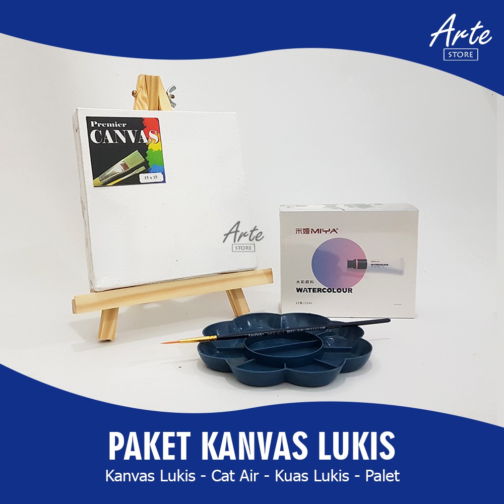 PAKET KANVAS LUKIS (Kanvas Lukis, Cat Air, Kuas dan Palet)