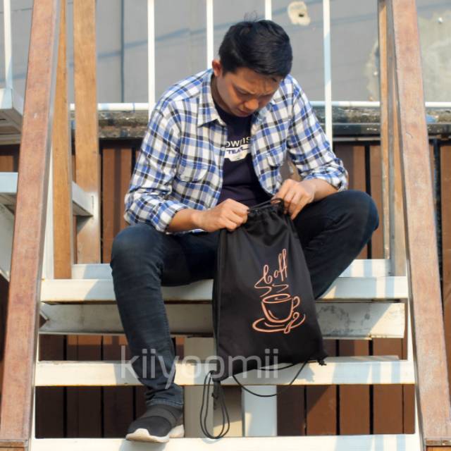 STRINGBAG TAS RANSEL SERUT SABLON CUP COFFEE | BAHAN DRILL HALUS PREMIUM | KIIYOOMII