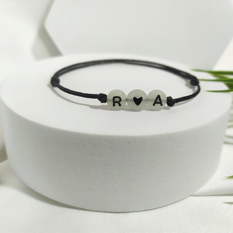 gelang glow in the dark inisial huruf bisa nyala wanita pria tali hitam korea waterproof-GELANG REQUEST 2 HRF