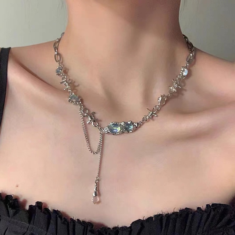 Kalung Rantai Klavikula Model Rumbai Batu Bulan Tidak Teratur Bahan Zirkon Gaya Korea Untuk Wanita