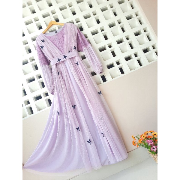 GAMIS CERUTY BURKAT|| TILLE BUTTERFLY|| GAMIS PESTA||FASHION WANITA,BAJU GAMIS MEWAH,GAMIS TERBARU 2021,GAMISKEKINIAN,PAKAIAN WANITA,PAKAIAN TERMURAH BARU-Lilac