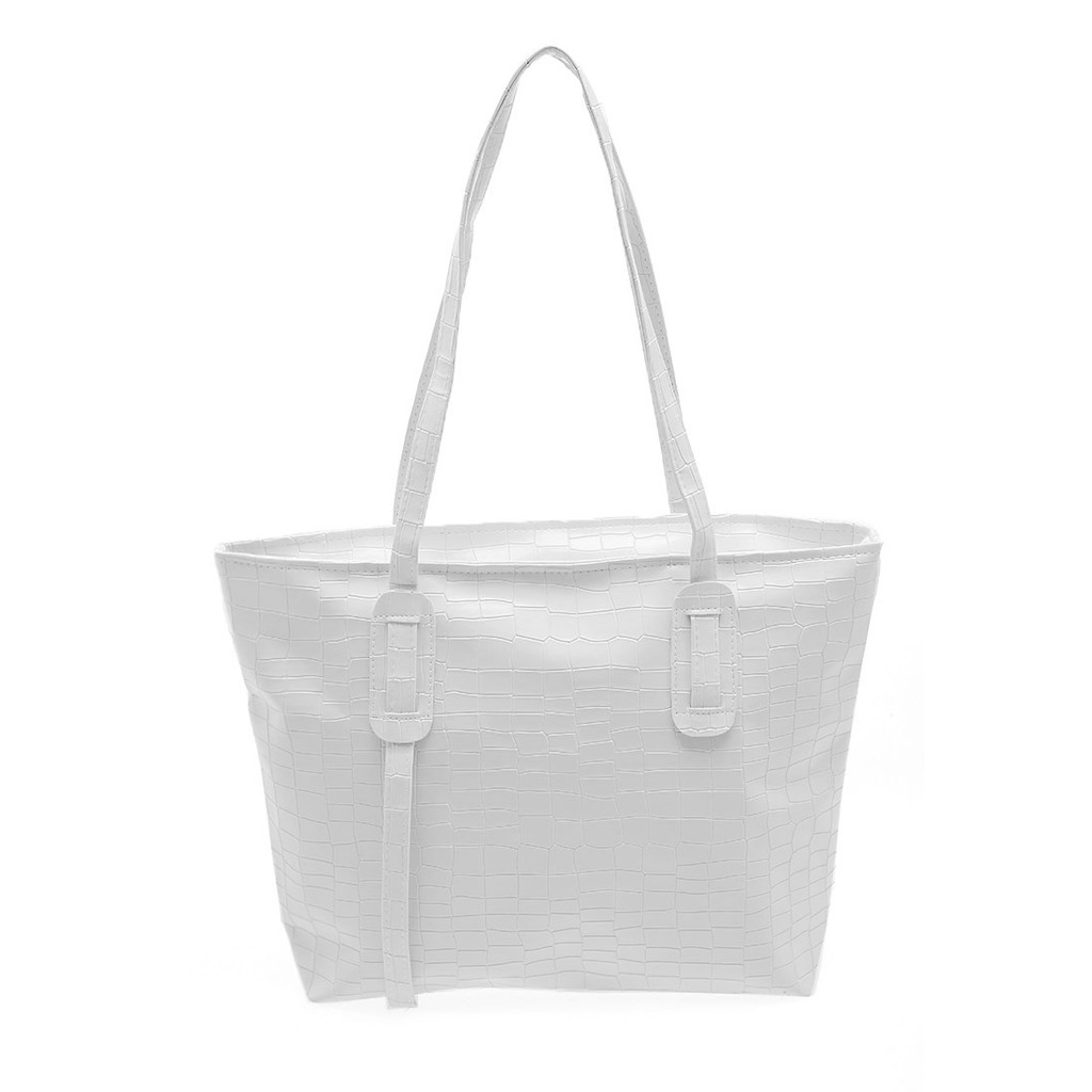Vonica Tote Bag Motif Crocodile Tas Wanita Quality Premium - White