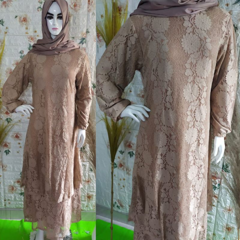 Gamis Malaysia Brokat import korea Motif Terbaru Super Lembut