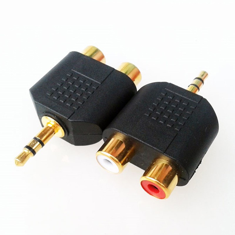 (Ele) 1pc Adapter Jack Audio Stereo Male Ke 2 Rca Female Y 3.5mm Lapis Emas