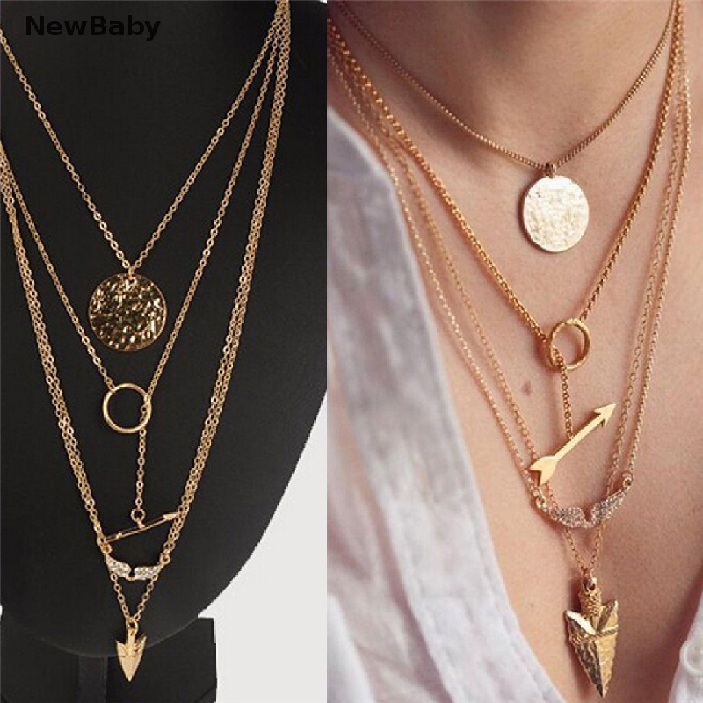 Kalung Rantai Multilayer Bahan Alloy Untuk Wanita