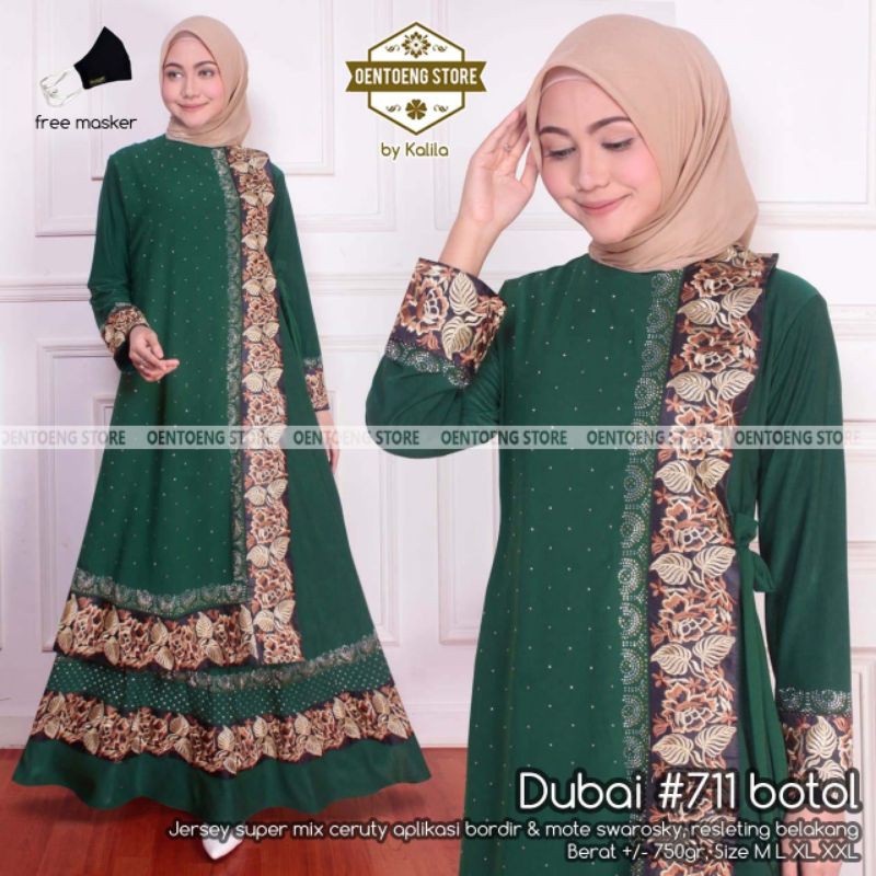 (COD) DUBAI #711 BUSANA MUSLIMAH BY OENTOENG STORE - ABAYA DUBAI - GAMIS PESTA HIJAU BOTOL