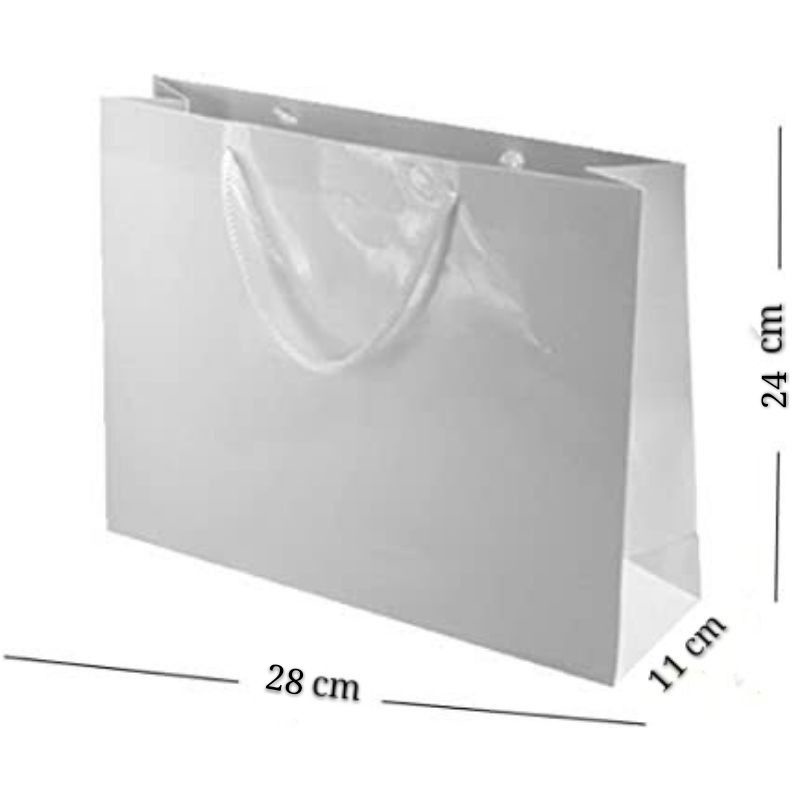 

PREMIUM PAPERBAG SUPER WHITE Full glossy luar dalam 28 X 24 X 11 cm.