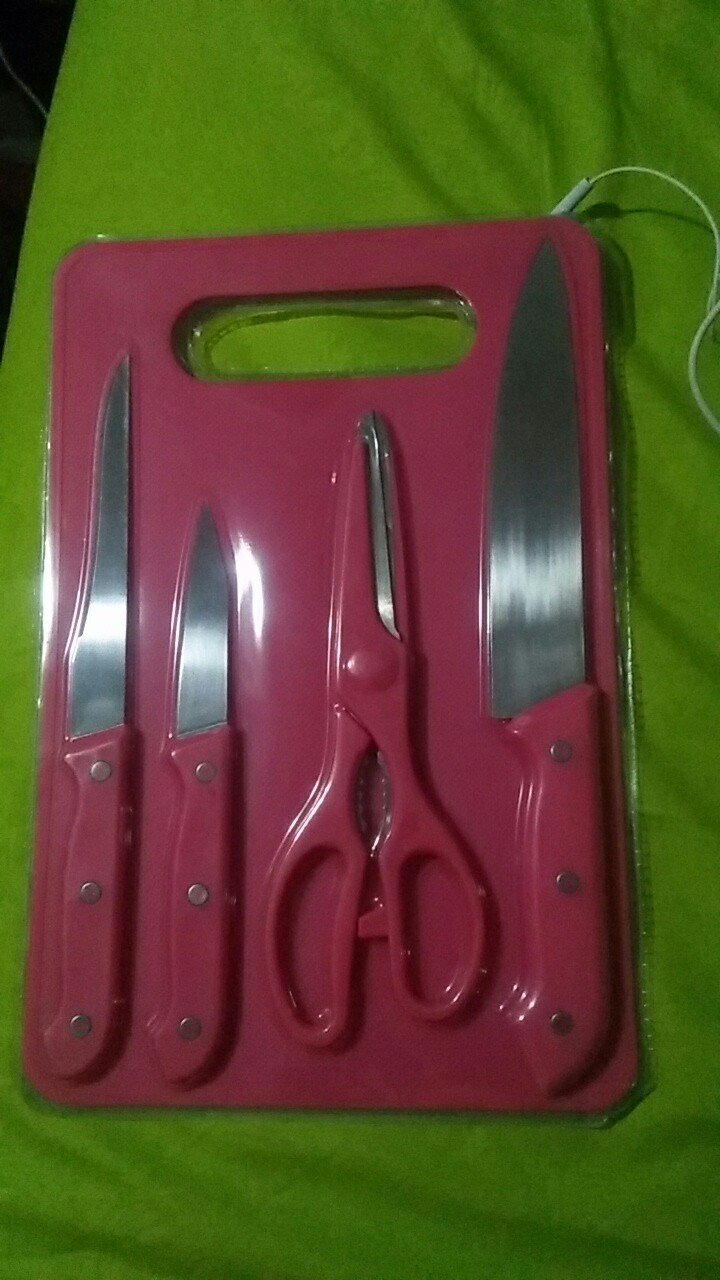 Pisau Set Dapur Talenan Pisau Set Bungkus Press Pisau Masak Pisau Gunting Talenan Warna Hijau Pink