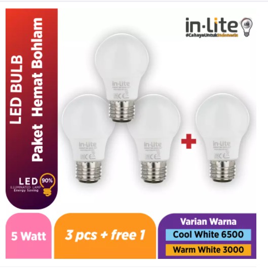 In-Lite Led Paket Beli 3 Gratis 1 Lampu Bohlam 5 Watt