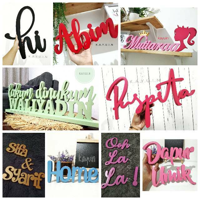 Tulisan kayu costum LED nama kayu tebal 12 mm FULL CAT / lampu tulisan /wooden name tebal