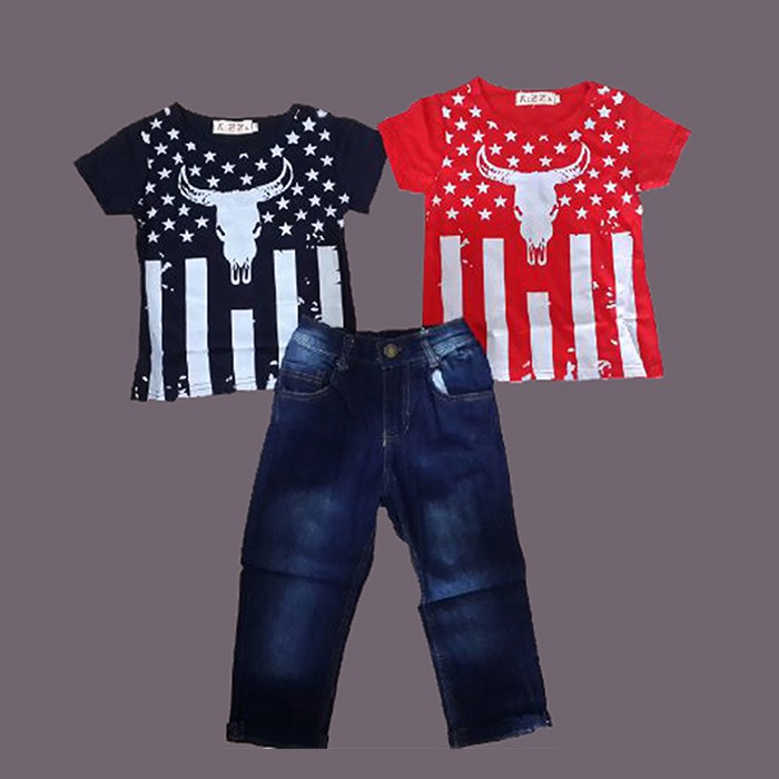 Setelan Baju 2 Kaos + Jeans Anak-Anak Buffalo (ZH-KFC003)