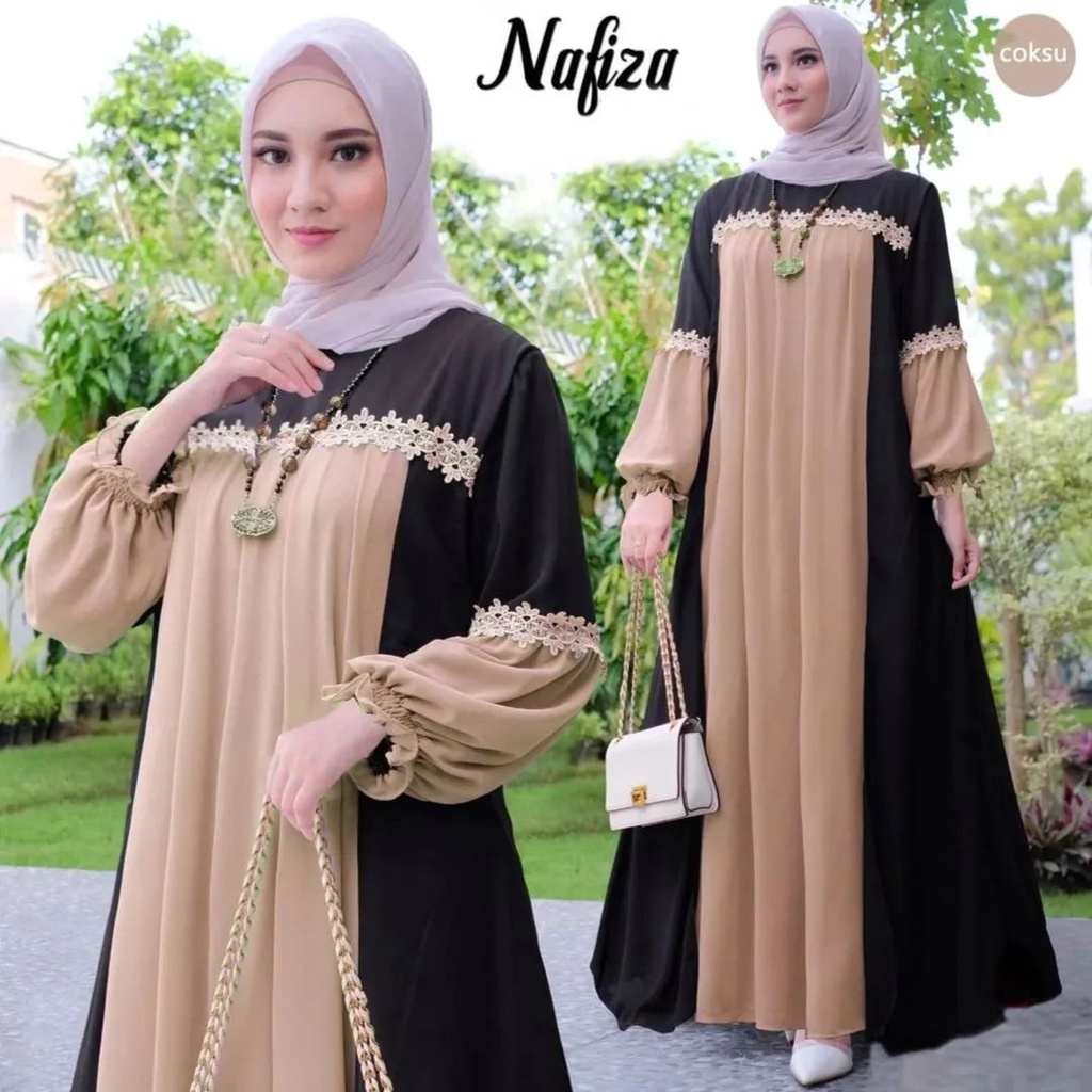 Nafiza Dress Bahan Ceruty Babydoll Ukuran M L XL / Dress Import / Dress Muslim / Dress Kondangan / L