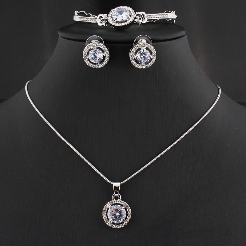 3pcs / Set Kalung + Gelang + Anting Gantung Tusuk Aksen Berlian Imitasi Untuk Perhiasan Wanita / Pernikahan
