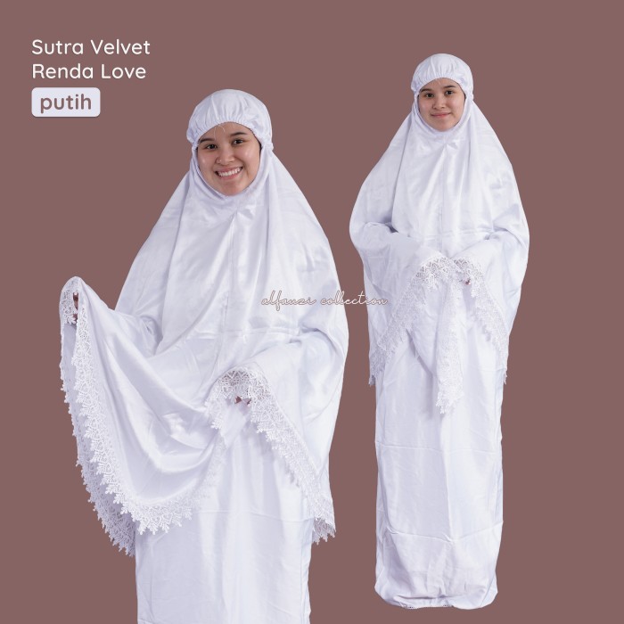 TERLARIS MUKENA SUTRA VELVET RENDA LOVE DEWASA / MUKENA INDAH / MUKENA MURAH - PUTIH