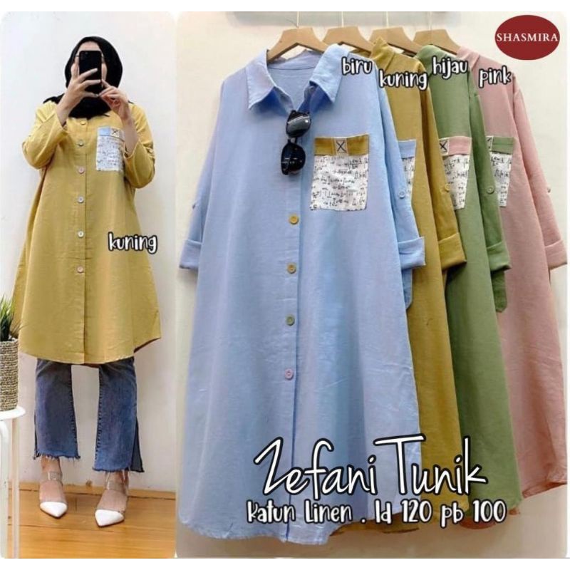 Zefani Tunik Baju Hem Atasan Wanita Jumbo Big Size LD 120 cm XXXL Bahan Katun Linen