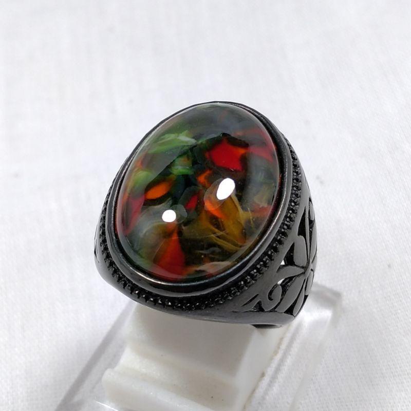 Cincin Batu Pancawarna Hitam Ring Titanium