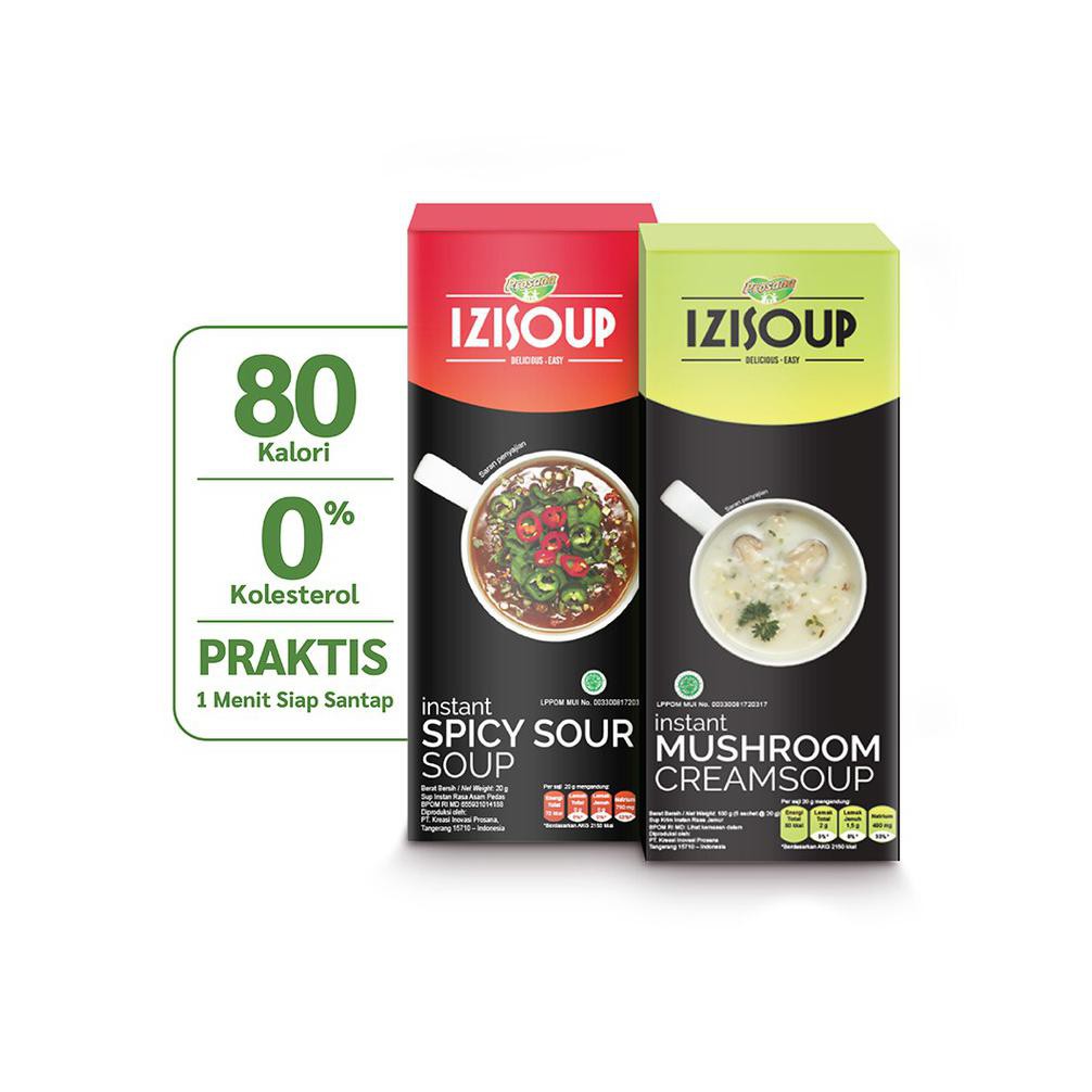 

{BISA COD} IZISOUP Instant Mushroom Cream Soup + Spicy Sour Soup Box isi 5 sachet x 20g PROMO [Kode