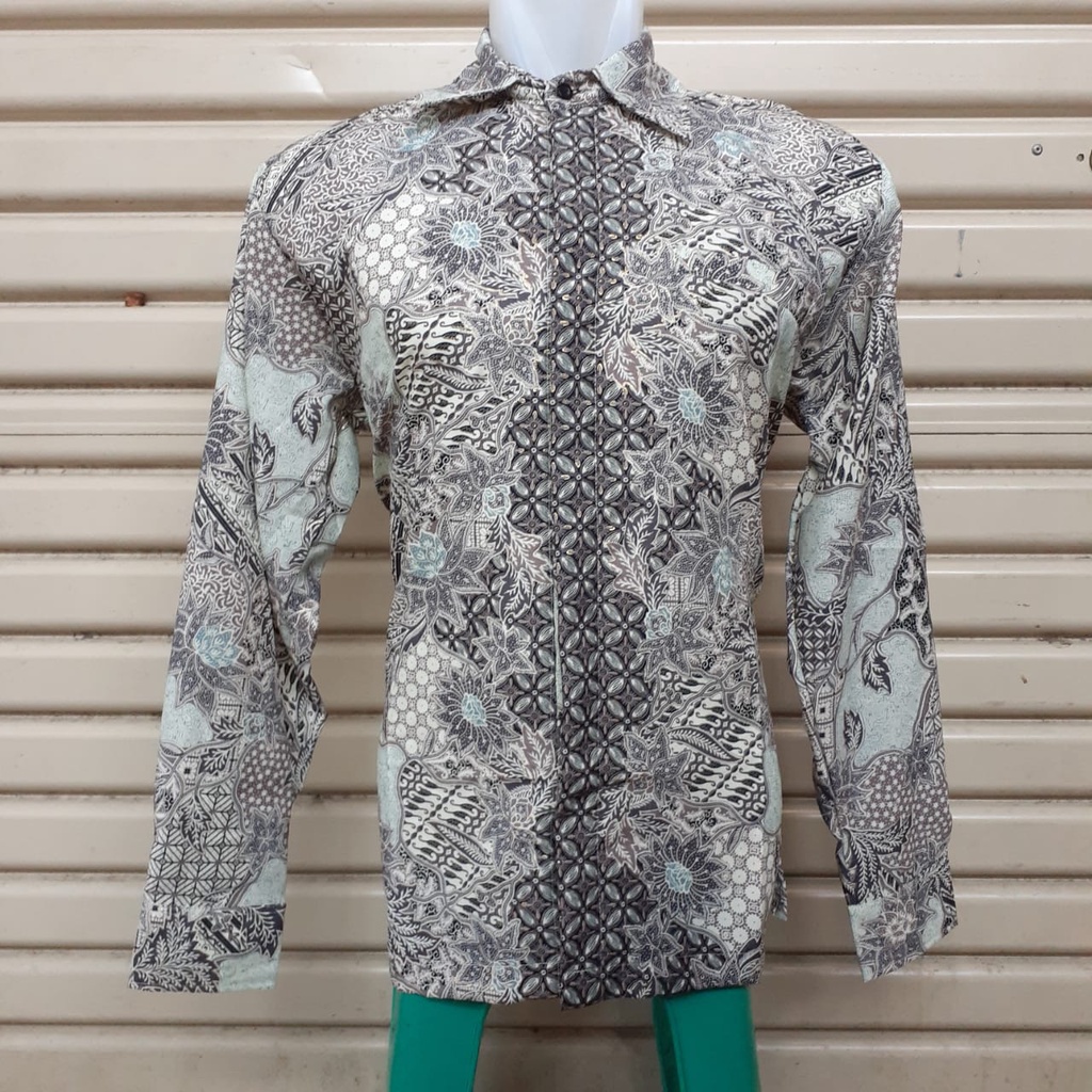Kemeja Batik Pria Lengan Panjang Dan Lengan Pendek Motif Kuaci Abu