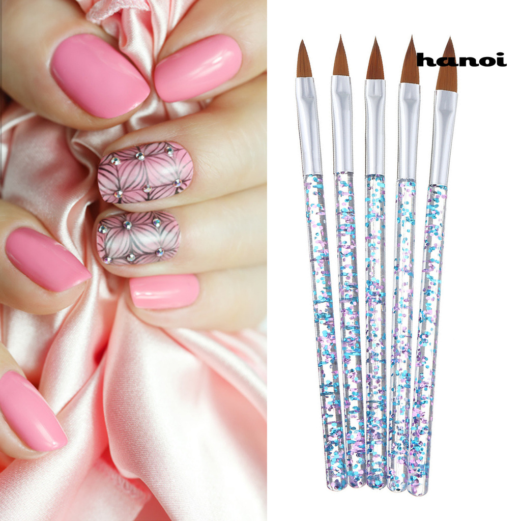 5pcs / Set Kuas Lukis Kuku Bahan Akrilik Bulu Lembut Untuk Nail Art