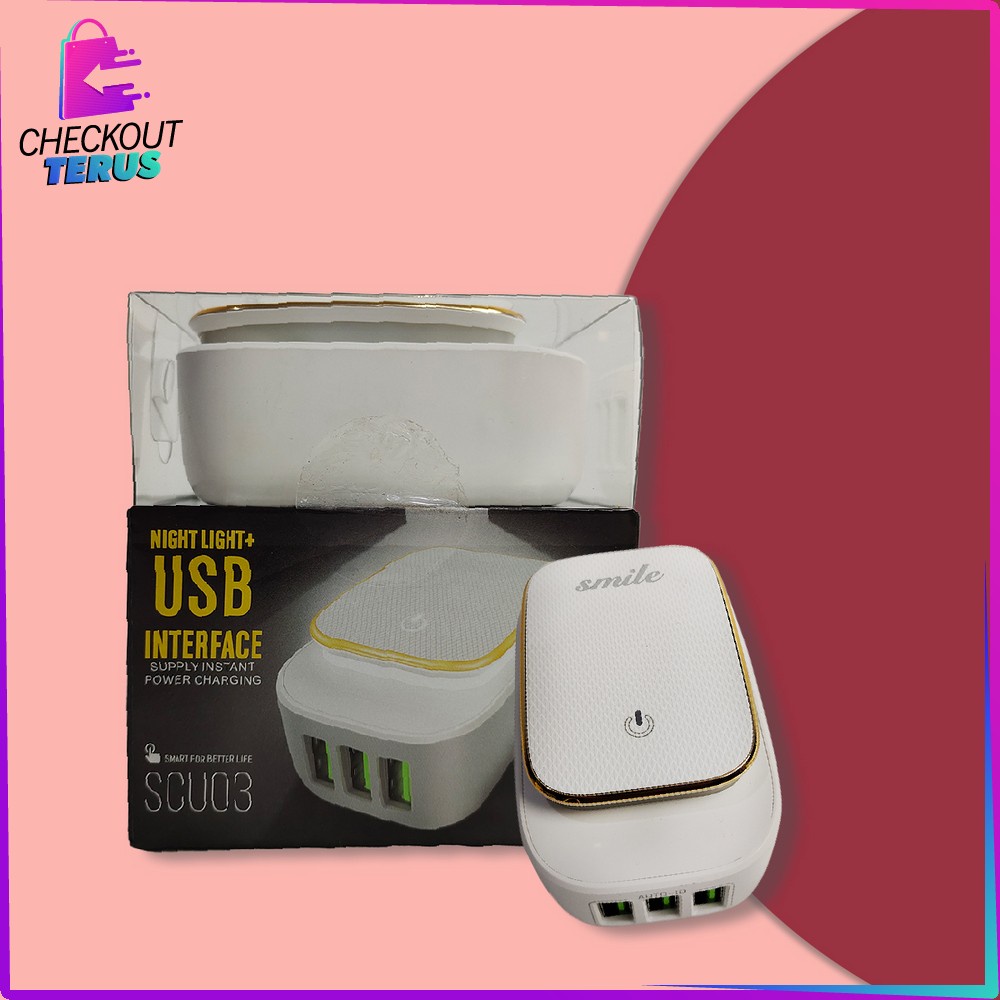 CT C464 Charger 3 USB Pengisi daya Adaptor Port Charger USB dengan Lampu Led Tidur Hemat Energi