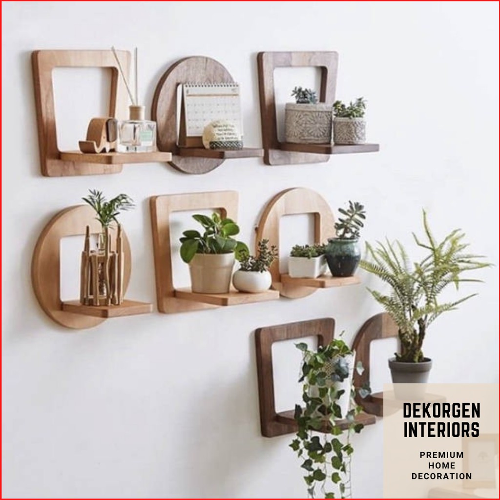 Rak Dinding Rak Bunga Tempel Dinding Rak Kayu Minimalis Bentuk L Bulat Kotak Hiasan Dinding