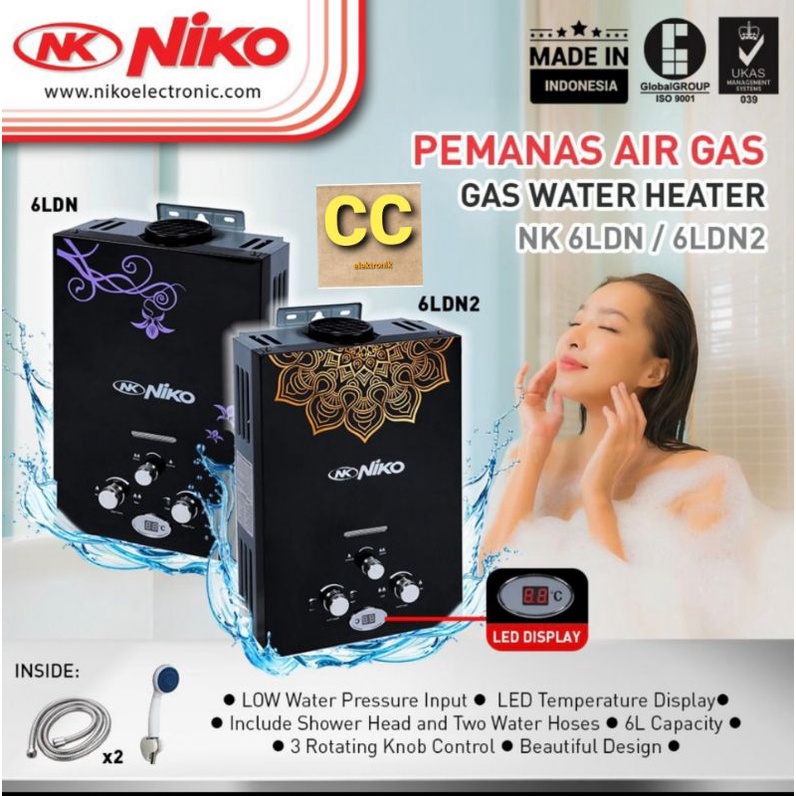 WATER HEATER NIKO / PEMANAS AIR GAS NIKO NK 6 LDN hitam NK6LDN 6LDN2 6LP 6LHD 6LKD