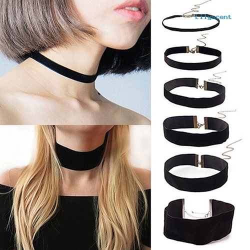 LADY BLACK Kalung Choker Bahan Velvet Warna Hitam Gaya Retro Gothic Untuk Wanita