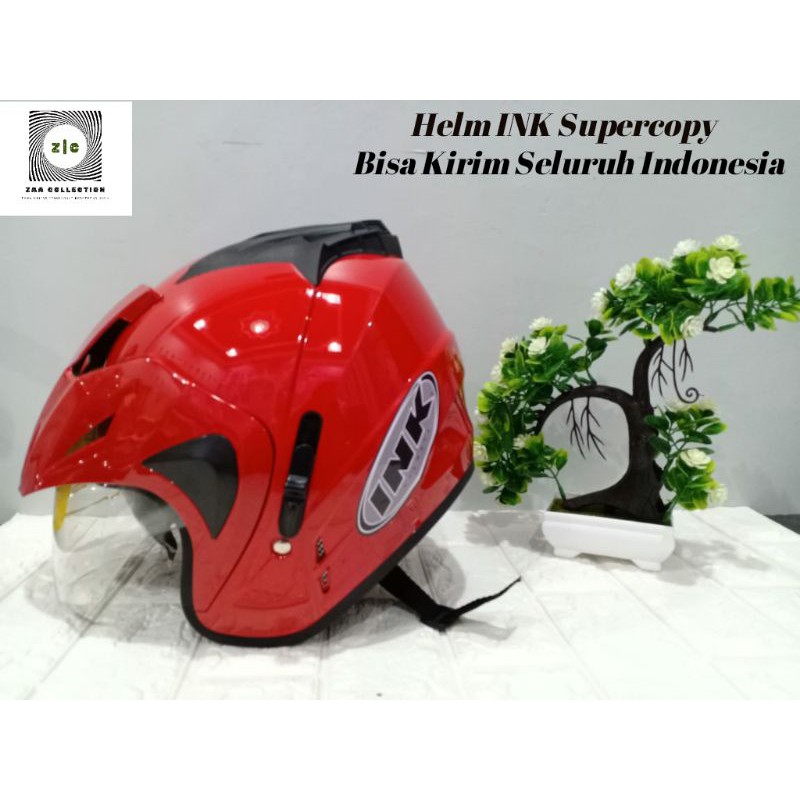 Helm INK SUPERCOPY Centro dan Double Visor Kaca Hitam Busa Tebal-Jp8 Merah Ferari