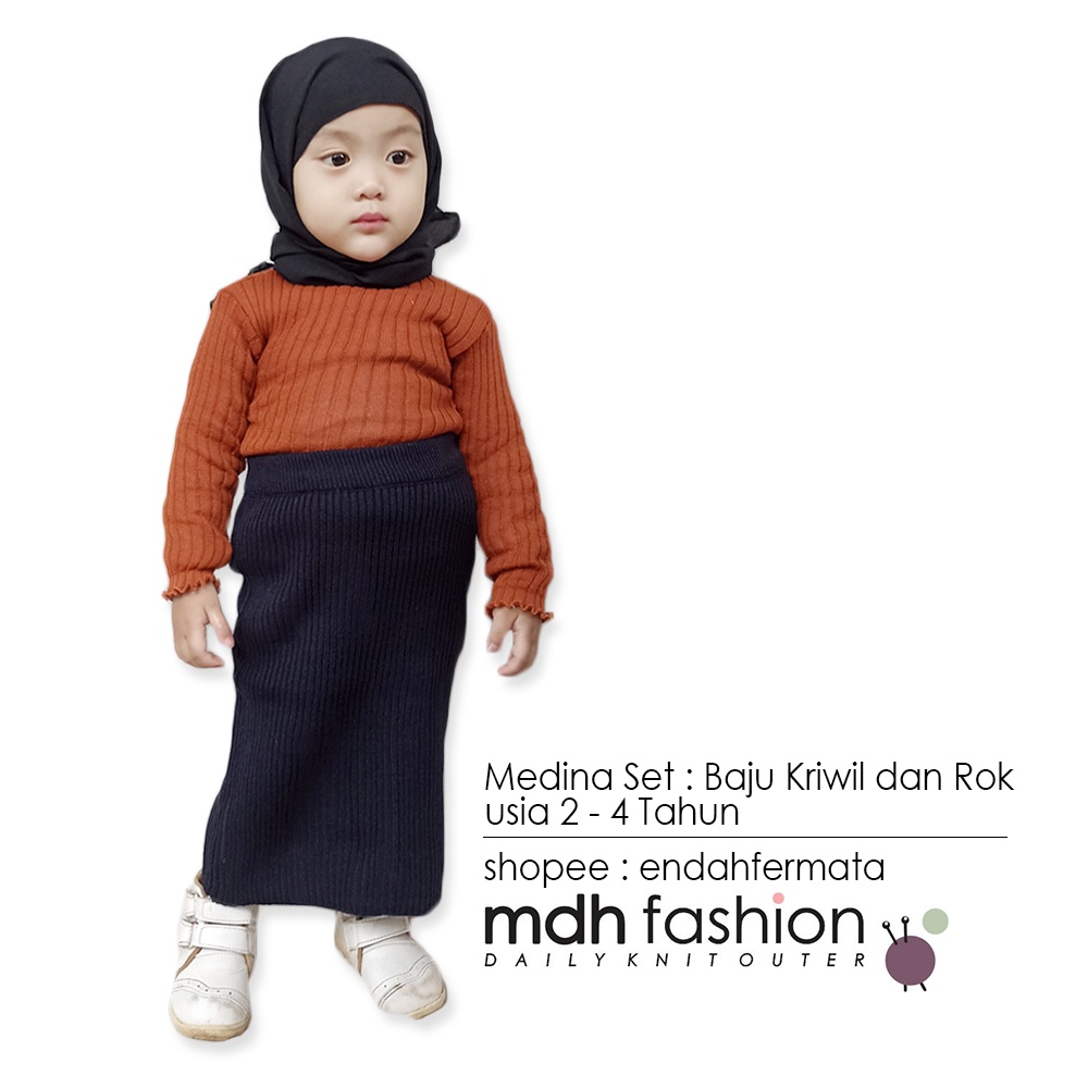 Medina Set Rajut - Setelan Baju Rajut Kriwil & Rok Span / Outfit Rajut Anak Usia 2-4 Tahun