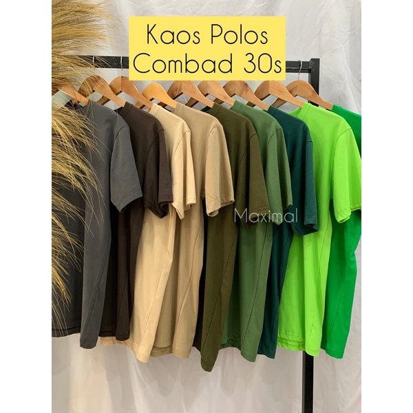Kaos Polos combad 30s lengan pendek, Abu tua/Coklat tua/Beige/Coksu/Army/Hijau Kaktus/Hijau botol/Hi