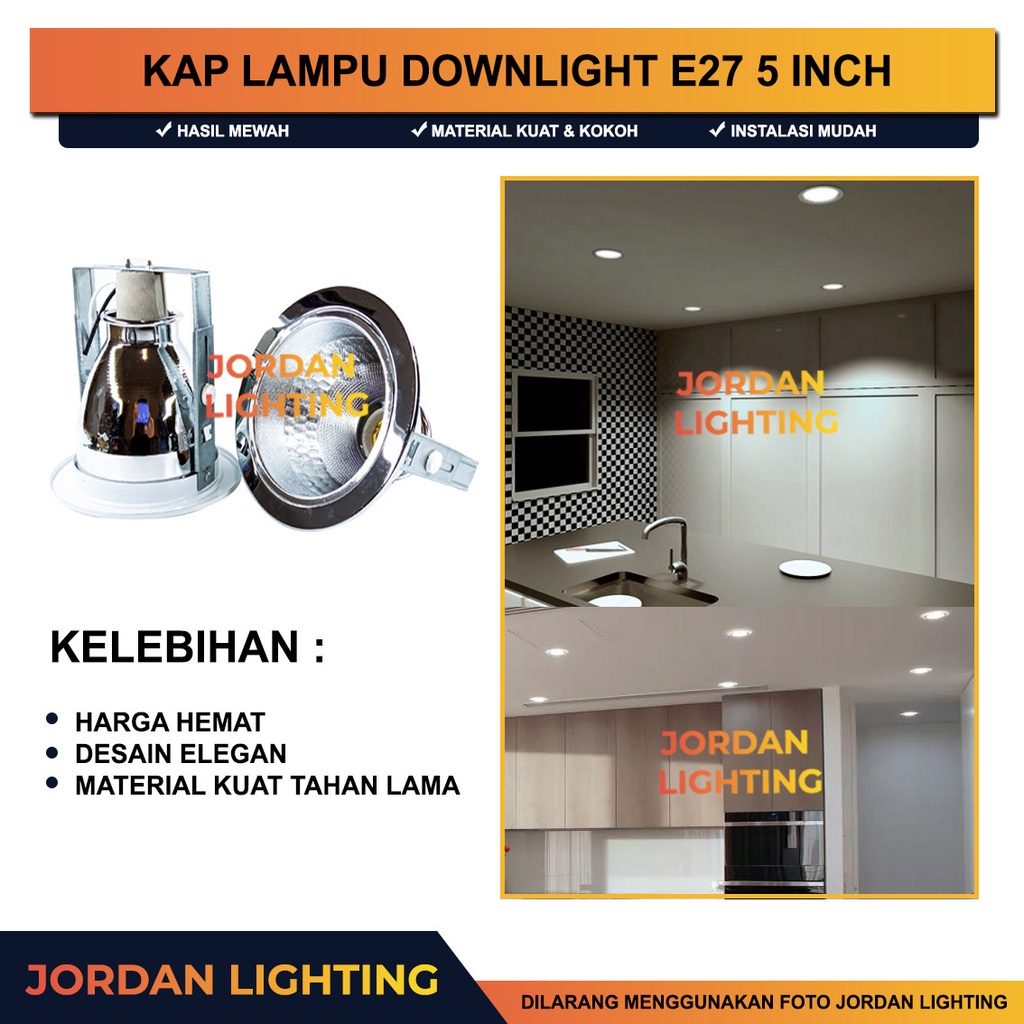 Jual Kap Lampu Downlight 5 inch Fiting Fitting E27 Untuk Bohlam LED 9W