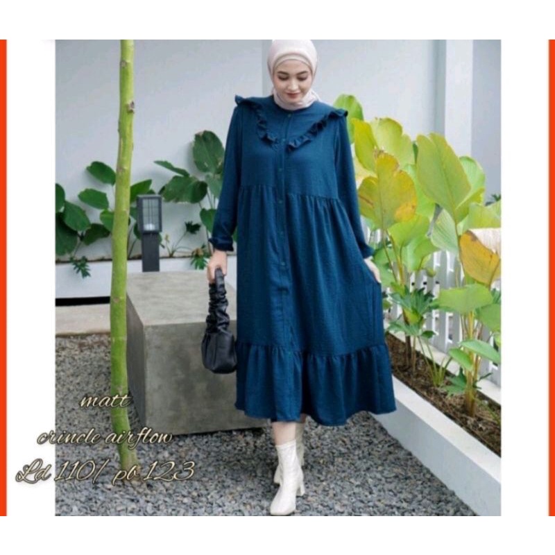 MIDI DRESS RUFFLE CRINKLE AIRFLOW