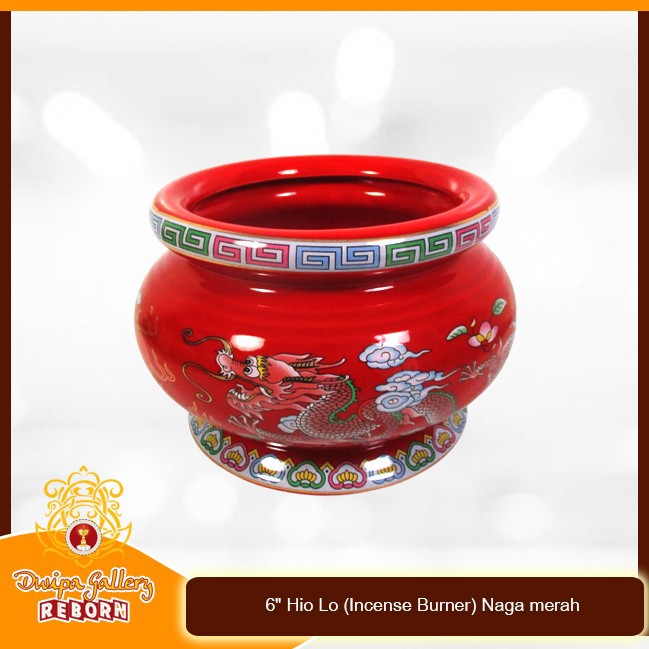 Tempat dupa Keramik 6&quot; Hio Lo (Incense Burner) Naga merah