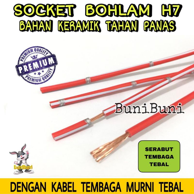 Socket H7 Keramik / Soket Fitting Bohlam Lampu Mobil H7 Keramik Dengan Kabel Tembaga Tebal Tahan Panas