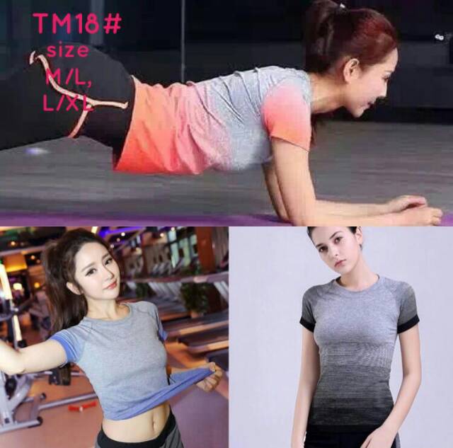 [Hanya Kaos] Kaos Olahraga Wanita Sport Salur Tangan Pendek TM18 / Baju Olahraga Cewek Import Quality Sport Tshirt Wanita Kaos Senam Atasan Olahraga