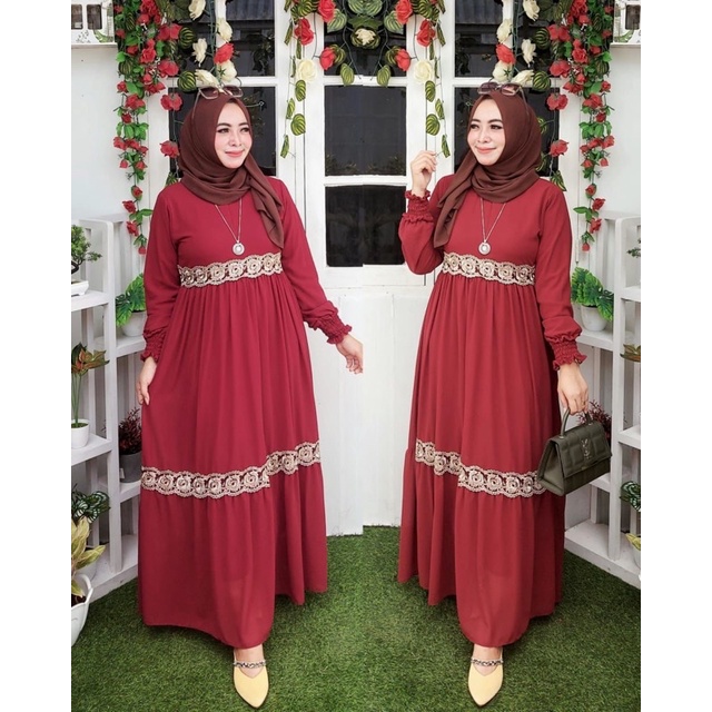 Gamis Ceruty Mix Renda Mutiara Full Puring