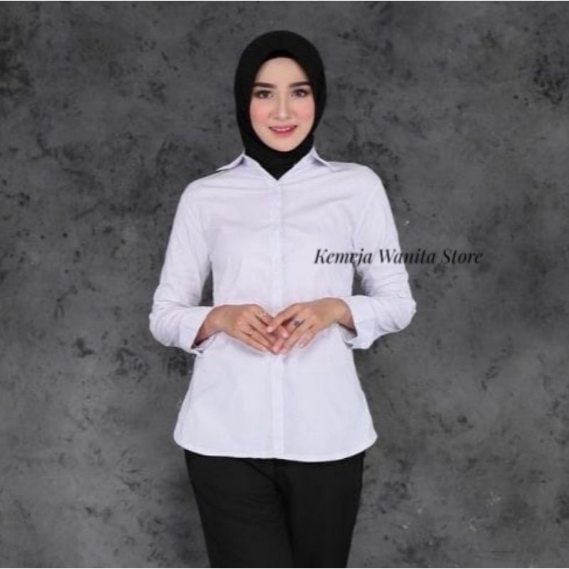 Kemeja Putih Wanita Casual Bahan Toyobo Polos Atasan Murah Varian Warna Size M L XL  Lengan Panjang 