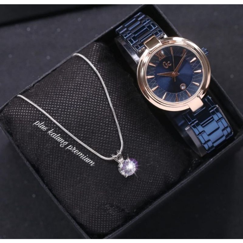 Jam Tangan GC Rantai Stainliss Steel Free Kalung Jam Tangan Wanita Terlaris