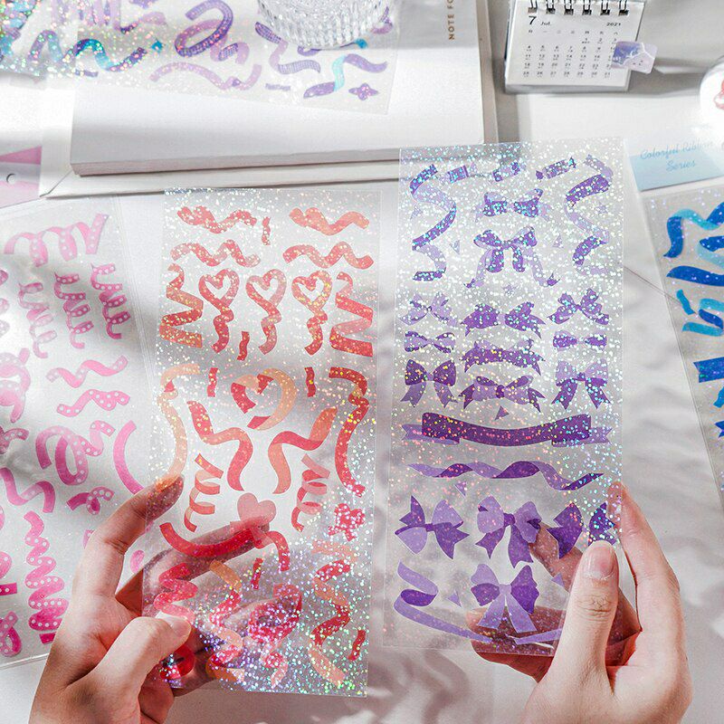 

MYUME.STORE || 1 Sheet PVC Waterproof Durable Laser Glitter Colored Ribbon Decorative Stickers