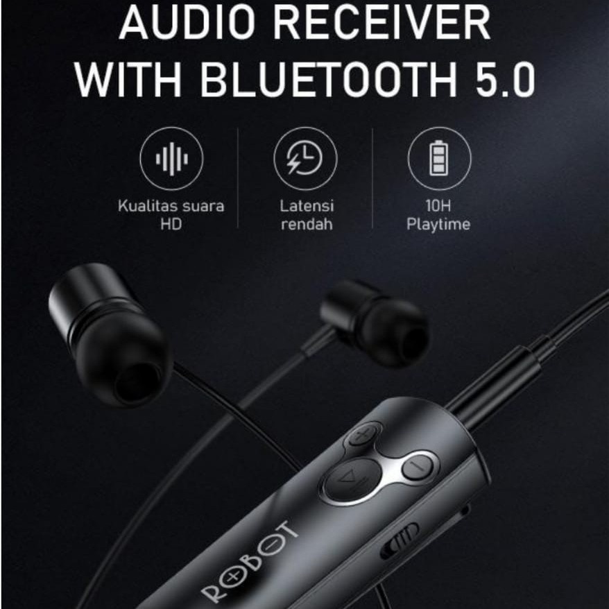 ROBOT RS10 Bluetooth Audio Receiver With 5.0 Small&amp;Portable AUX 3.5mm Original garansi 1th