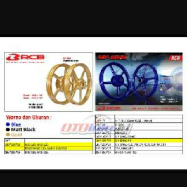 Velg Bintang Motor Merk RCB Tipe 522 Ukuran 120 Ring 17 Motor Mio Lama Warna Gold Velg Palang Motor 
