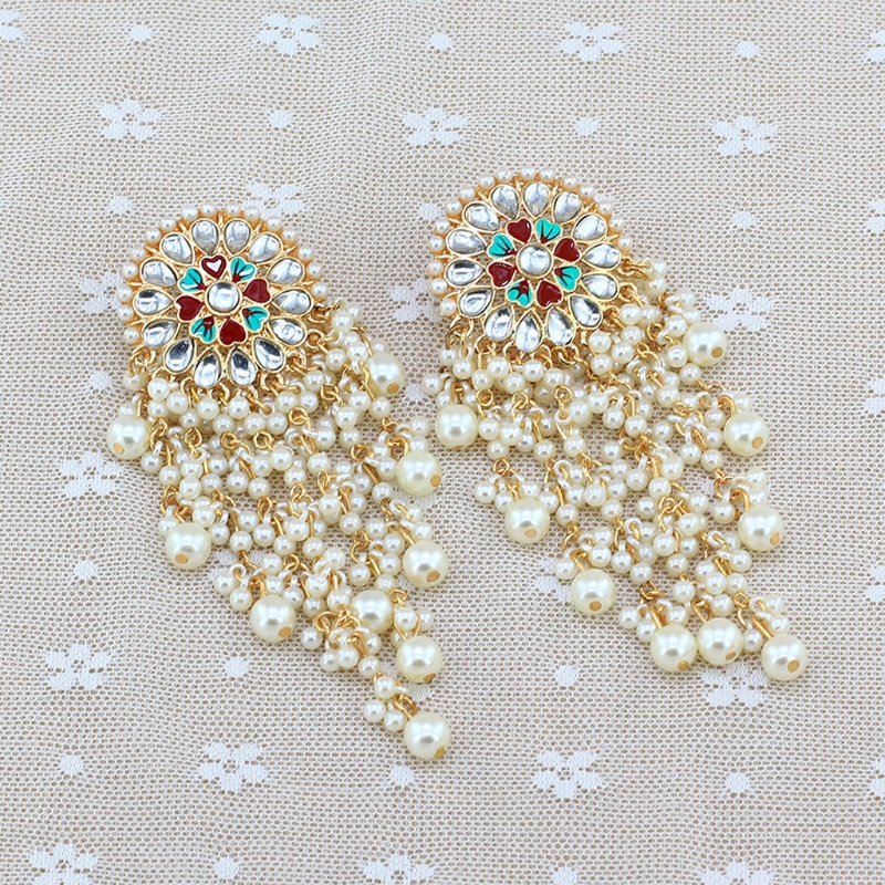 SIY  Women Bollywood Ethnic Bridal Bride Kundan Earrings Pearls Jhumka Jhumki Indian Bahubali Drop Earrings Fashion Jewelry