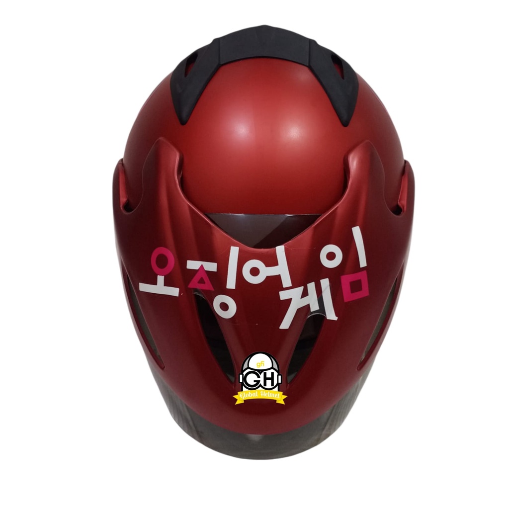 HELM HALF FACE MOTIF SQUID GAME MAROON DOP HALF FACE MURAH SNI SATU KACA