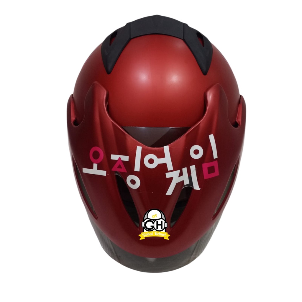 HELM HALF FACE MOTIF SQUID GAME MAROON DOP HALF FACE MURAH SNI SATU KACA