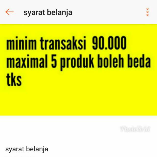 

SYARAT BELANJA : MINIM TRANSAKSI 90.000 BOLEH MAX 5 JENIS BARANG