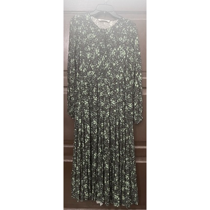 Preloved zara maxi dress print hijau bunga size M bahan katun