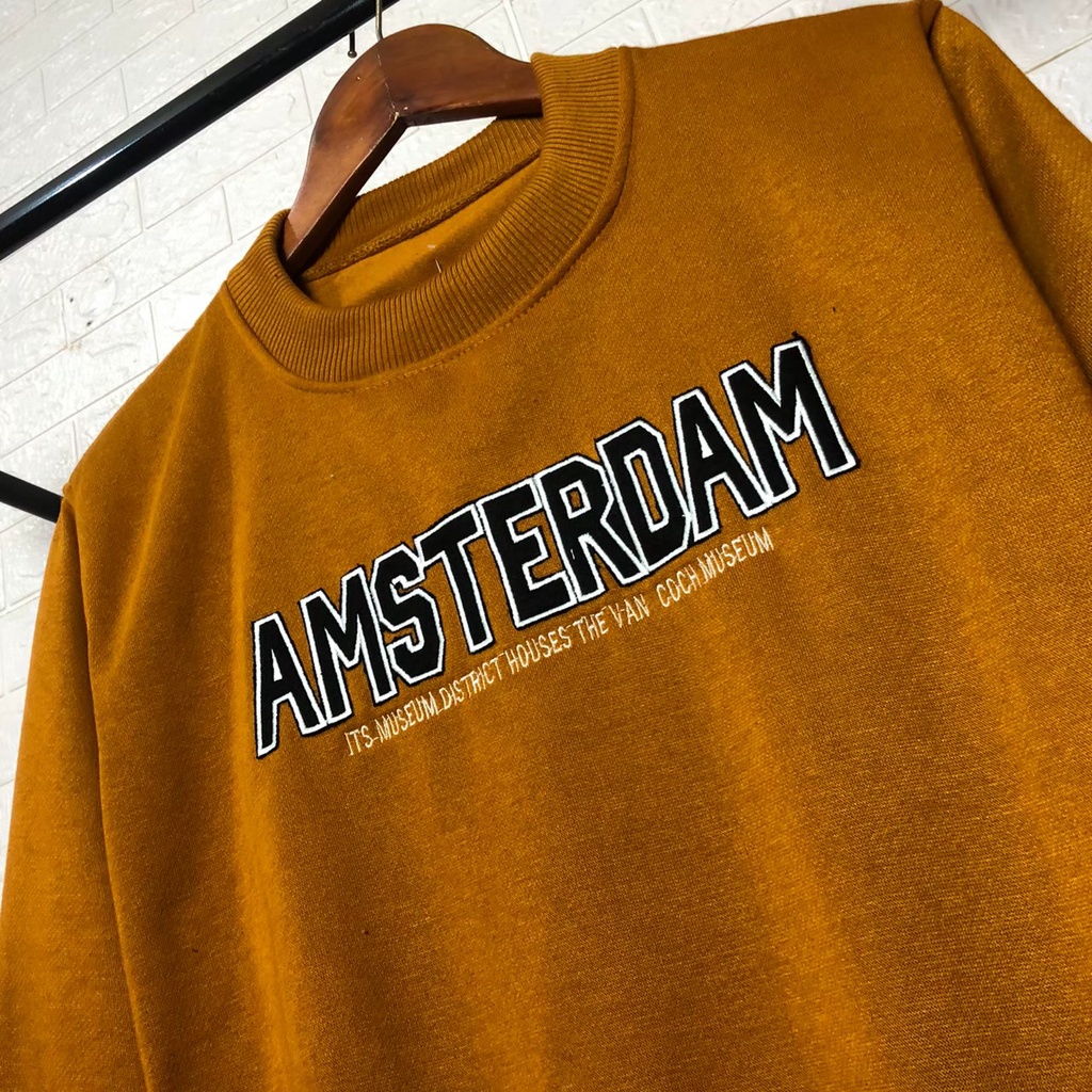 Crewneck Casual Amsterdam Mustard Full Bordir Terbaru