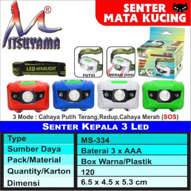 Headlamp / Senter kepala / Headlamp LED Multifunction Outdoor Lighting 3W