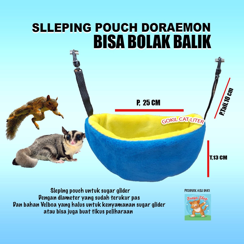 TEMPAT TIDUR SUGAR GLIDER-SLEEPING POUCH SUGAR GLIDER-DORAEMON WARNA