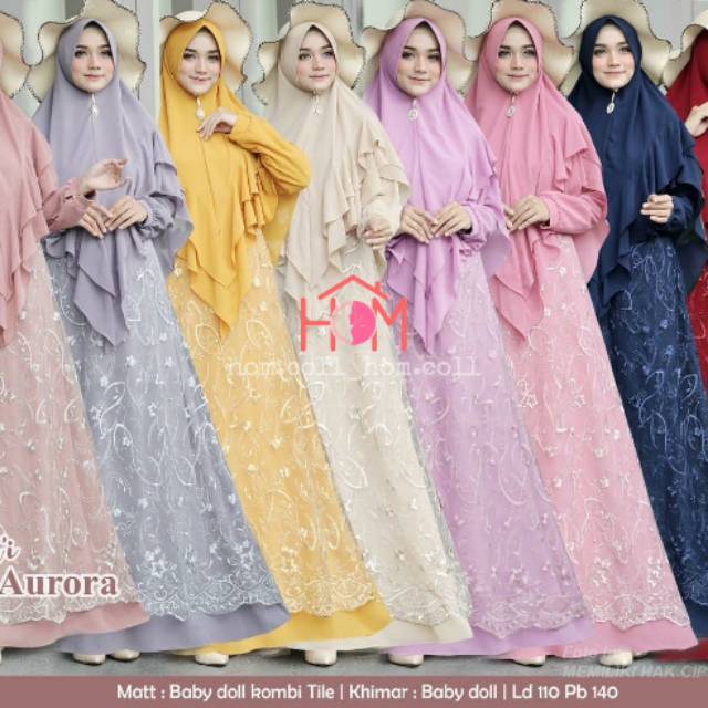 Baju Gamis Syari Syar'i Aurora Set Khimar Tile Brokat Premium LD 110 Jumbo Murah Fashion Muslim
